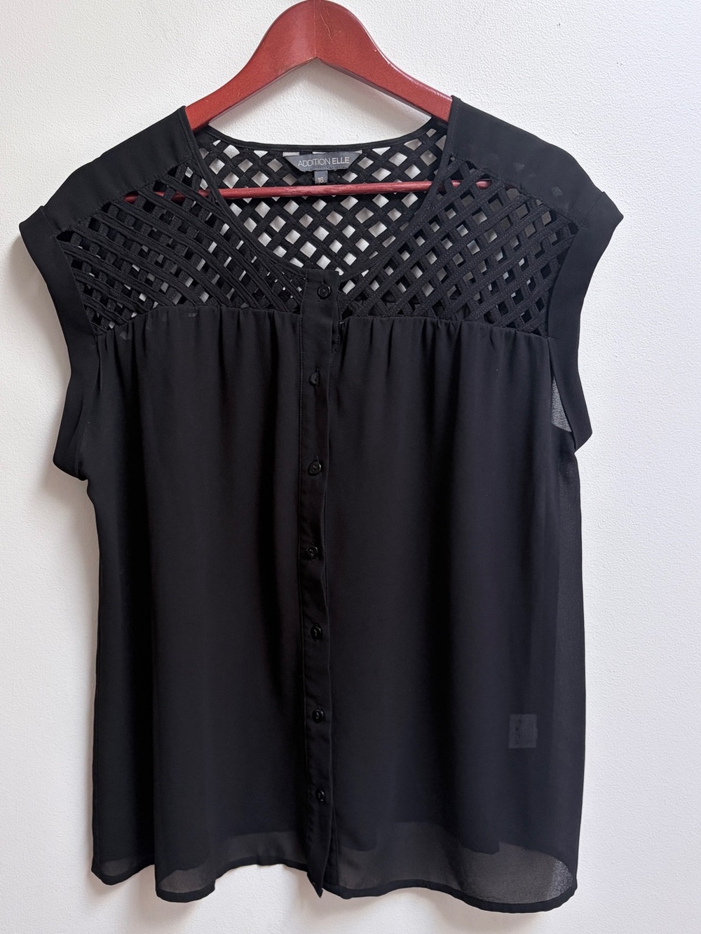 Addition Elle Black Lattice Cap Sleeve Blouse Sz 16